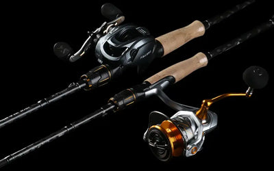Fishing rod with spinning reel and cork grips, two rods assembled
