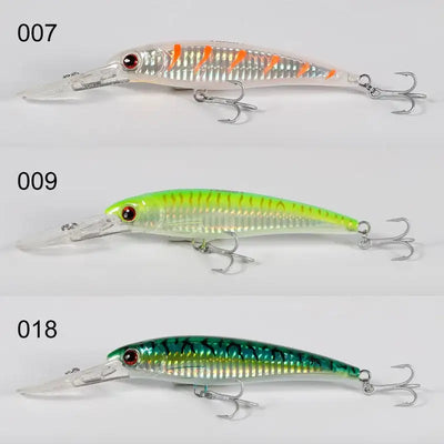 Trolling minnow wobbler 3-pack with silver-orange, chartreuse, and teal-green lures