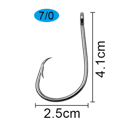 7/0 barbed circle fishing hook, silver curved single hook with arrow barb