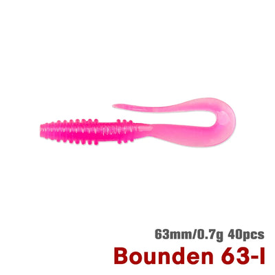 Pink soft worm lure, 63mm, 0.7g, 40-piece set