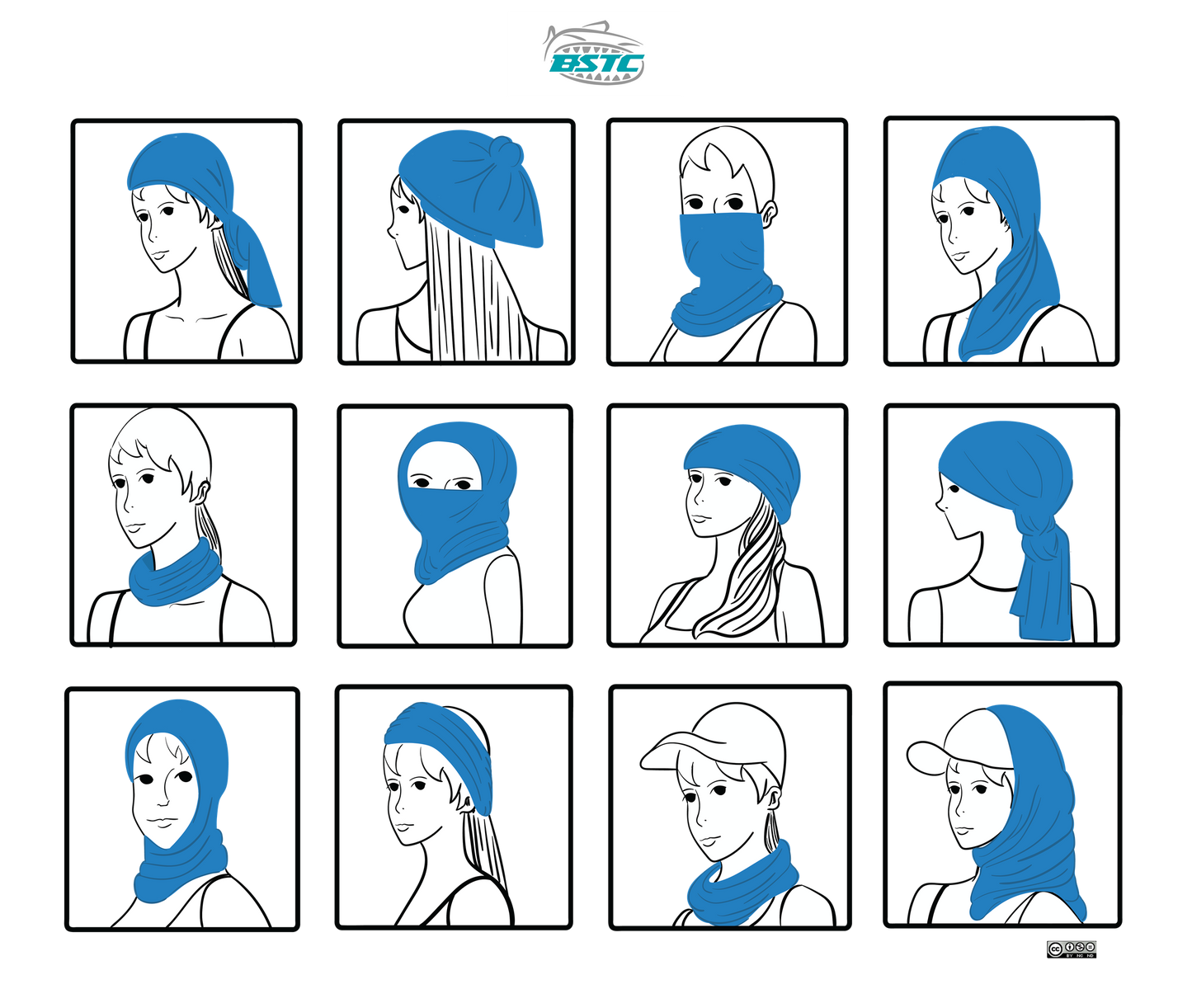 BSTC head sock styles collage with blue and white face covers
