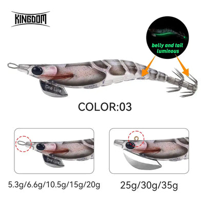 Silver gray squid jig lure with pink head, translucent body, and twin treble hooks