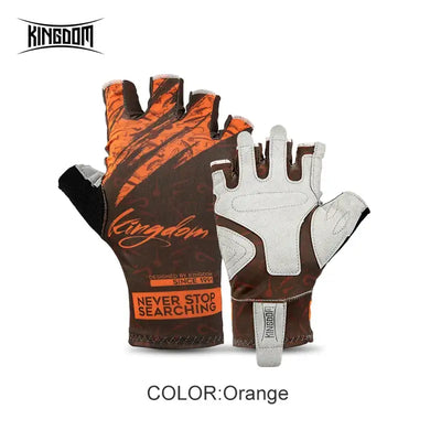 Orange ice silk fishing gloves, half-finger style with finger cutouts