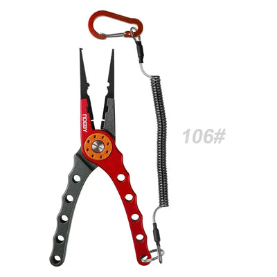 106# split ring pliers set with red handle and spring lanyard for sea fishing