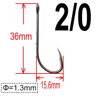 Narrow offset bait fishing hook, barbed, size 2/0