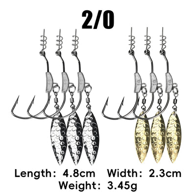 6-pack weighted spinner blade jig heads, size 2/0, silver and gold lures