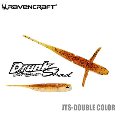 Ravencraft drunk shad soft shakier slow sinking fishing lure in translucent orange yellow with black speckles and detailed eyes