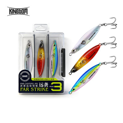 S1 three-piece lure set blister: blue, gold, and green jigs with treble hooks