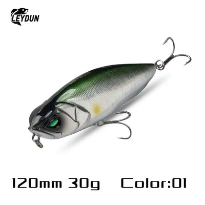 Leydun z-claw floating pencil stickbait 120mm silver green metallic fish-shaped hard bait lure with yellow spot