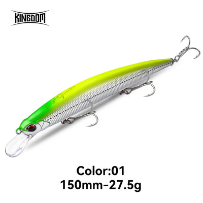 Green floating minnow lure, 150mm 27.5g, hard bait with treble hooks