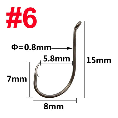 Drop shot fishing hook, size #6, dark bronze, curved shank with barbed point