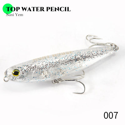 Top water pencil lure, sunni yem speckled white body with treble hooks