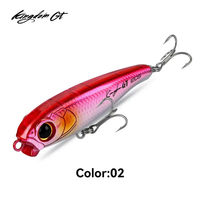 Red-and-silver sinking pencil fishing lure with two treble hooks
