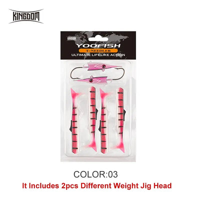 Sinking fishing lure set in pink-and-red paddle-tail soft baits with jig heads