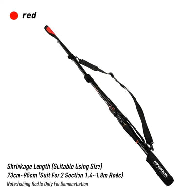 Red adjustable fishing rod protection sleeve with strap for casting rod storage