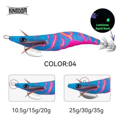Blue and pink squid jig lure with barbed tentacle skirt hooks and ring loop eyelet