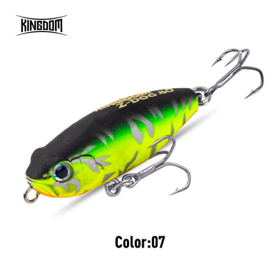 Topwater stickbait fishing lure, black and neon green body with treble hooks