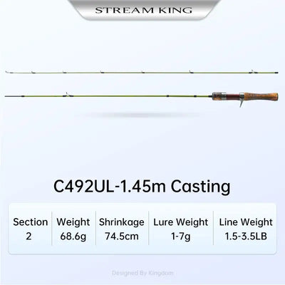 Ultralight casting fishing rod, 1.45m, carbon lure rod with cork handle