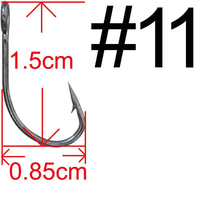 Barbed crank fishing hook with eyelet, single hook, #11, 1.5 cm length, 0.85 cm gap