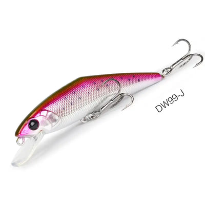 White and pink sinking fishing lure with black eye, two treble hooks, DW99-J