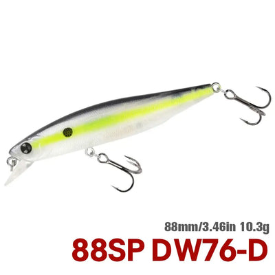 TSURINOYA suspending minnow jerkbait, green-and-white body, 2 treble hooks