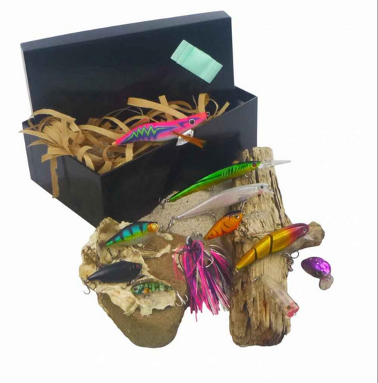 Deep sea fishing tackle setup including lures, soft vibes and crankbaits for offshore fishing in Australia