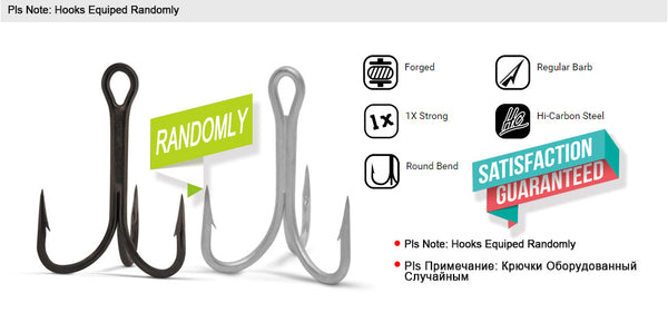 Fishing treble hooks illustration, regular barb and high-carbon steel design