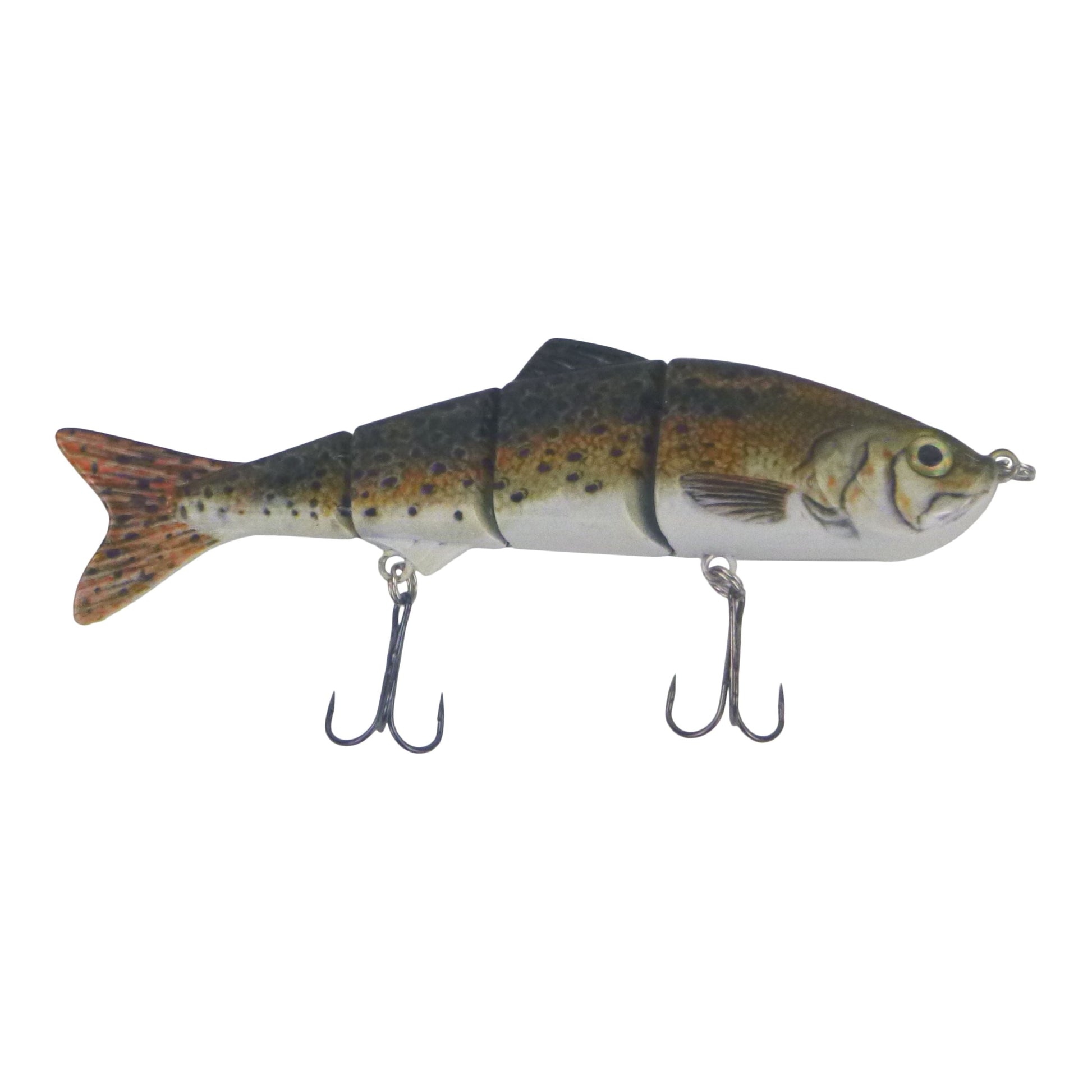 Perch-pattern hard body swimbait lure with two treble hooks, 4 segments