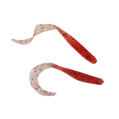 75mm V-tail soft plastic lure in red with white speckles, calamari design