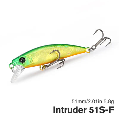 TSURINOYA sinking minnow intruder lure, lime green with yellow line detail