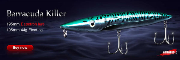 Teal and dark propeller needle lure with three treble hooks