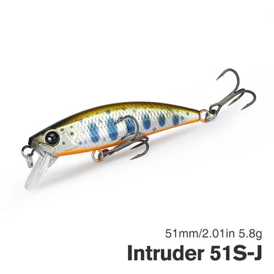 TSURINOYA sinking minnow intruder lure, gold with blue-striped pattern
