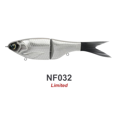 NF032 limited jointed swimbait lure in silver-white with black tail