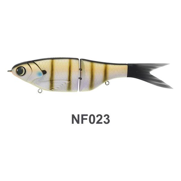 NF023 jointed swimbait lure in light yellow with blue eye and black tail