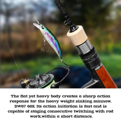 Iridescent pink-blue sinking minnow crankbait with silver face and treble hooks