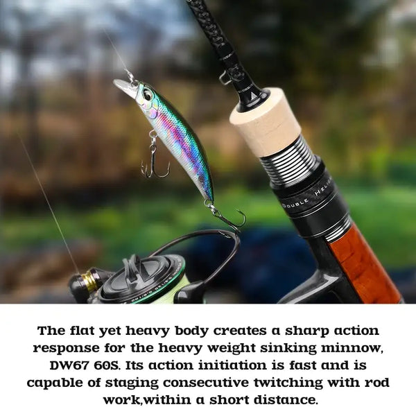 Iridescent pink-blue sinking minnow crankbait with silver face and treble hooks