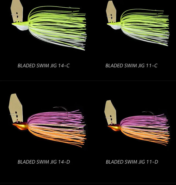 Tsurinoya bladed jig set with lime-green silicone skirt, 3pcs, swim jigs