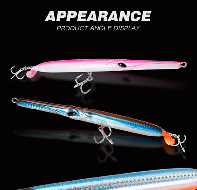 Pink and white propeller needle lure with black eye and treble hooks