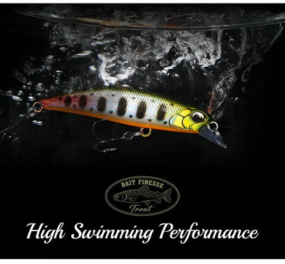 Orange-yellow sinking minnow crankbait with black stripes, treble hooks and eye