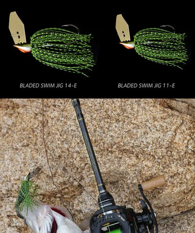 Tsurinoya bladed jig set with dark-green silicone skirt, 3pcs, swim jigs