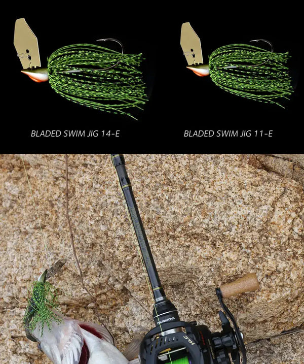 Tsurinoya bladed jig set with dark-green silicone skirt, 3pcs, swim jigs