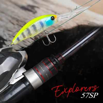 Suspending minnow hard body fishing lure, neon yellow-green body with blue side sheen.