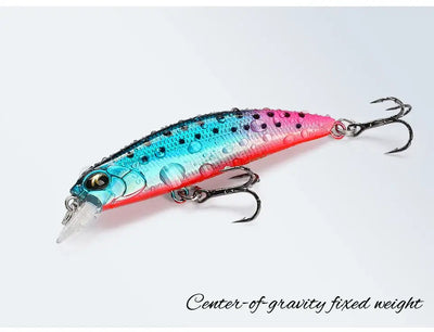 Blue-silver sinking minnow crankbait with red underside, two treble hooks