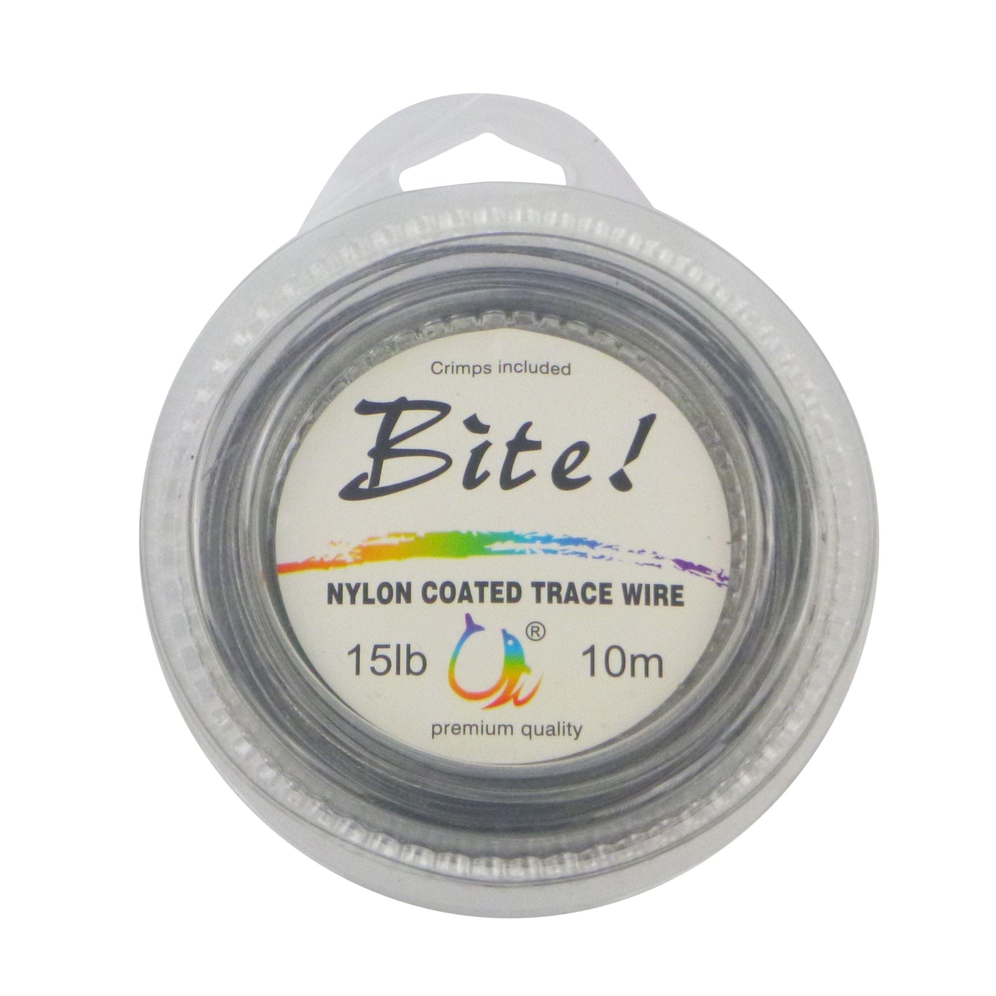 Nylon-coated trace wire leader on spool, 15 lb, 10 m, Bite!
