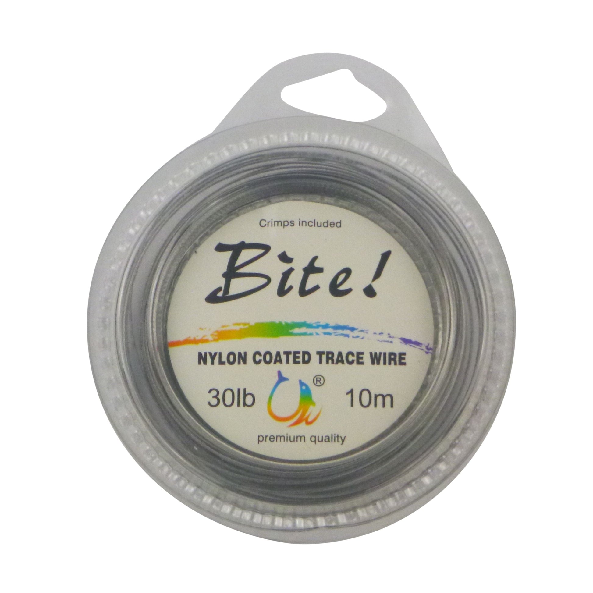 Nylon-coated trace wire leader on round spool, dark gray wire, 30 lb, 10 m