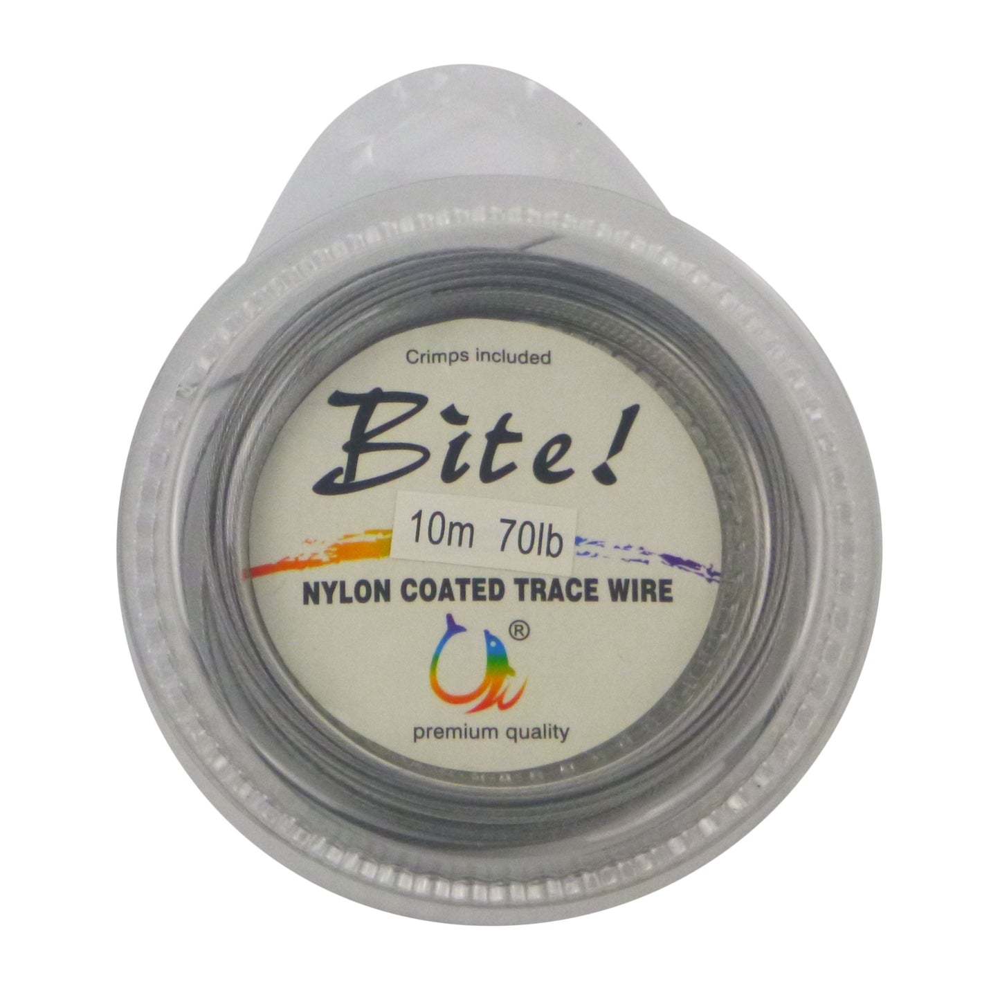 Nylon coated leader wire spool, 7-strand, Bite! 70lb 10m, with crimps