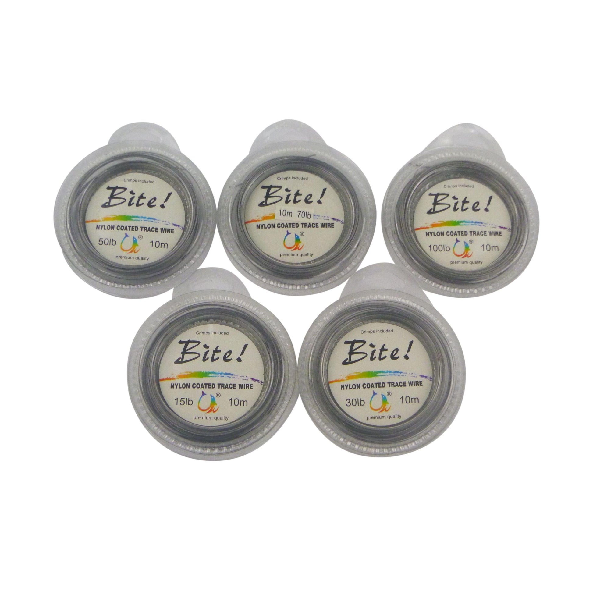 Pack of nylon-coated trace wire leader spools, 10 m each, Bite!