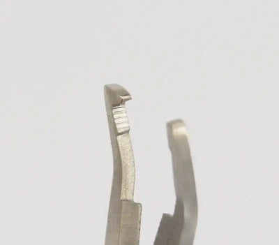 Stainless steel fishing line cutter notch and jaw detail