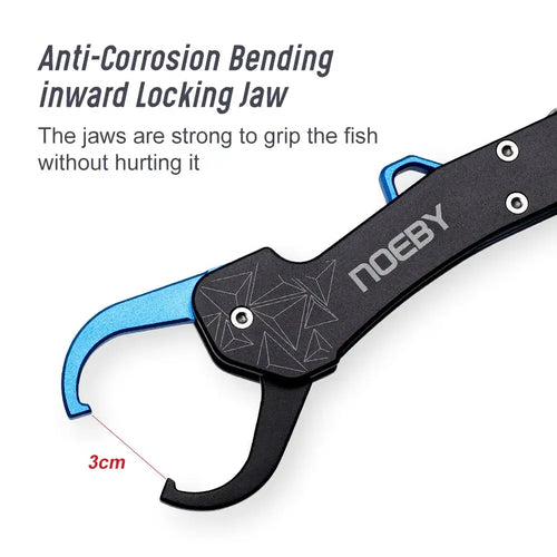 Blue and black collapsible fish lip grip with inward locking jaw, Noeby