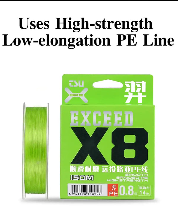 Bright green PE braided fishing line spool and green product box set